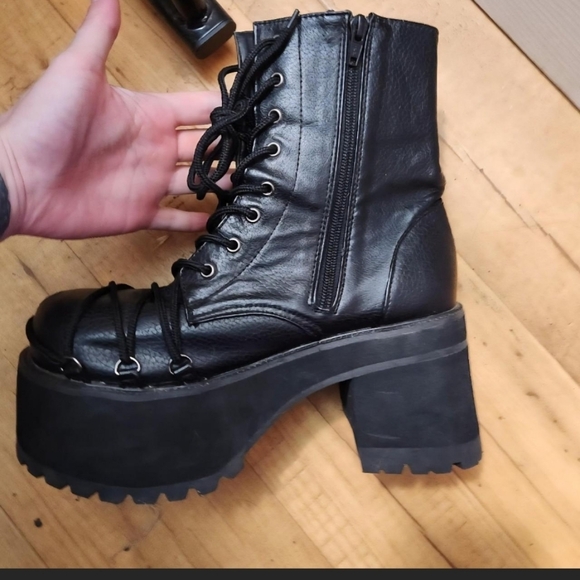 Demonia Studded Black Platform Boots - Picture 3 of 7